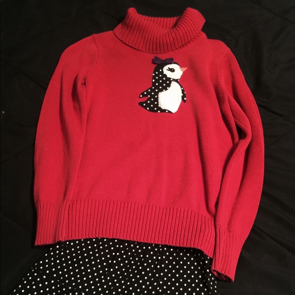 Gymboree Christmas Outfit, red sweater black skirt